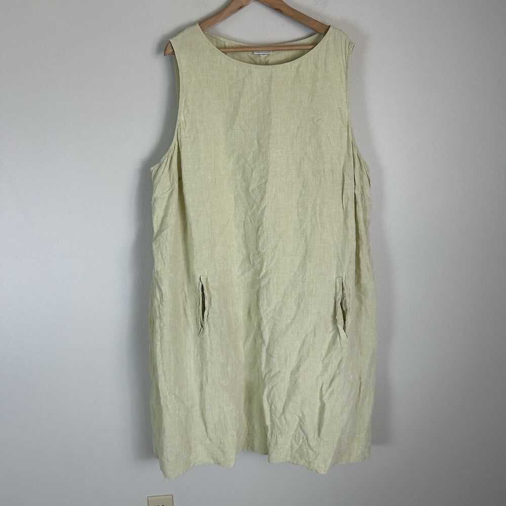 Love Linen J.Jill Women 4X Sleeveless Shift Dress Green Pockets Mini Short